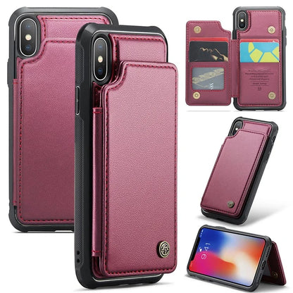 CASEME C22 Series for iPhone X / XS Case 4 Card Slots Litchi Texture Kickstand Phone Cover