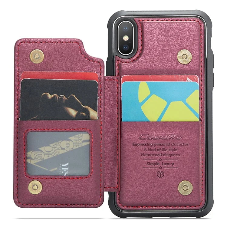 CASEME C22 Series for iPhone X / XS Case 4 Card Slots Litchi Texture Kickstand Phone Cover