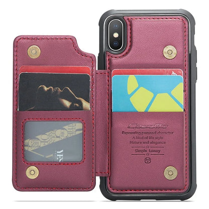 CASEME C22 Series for iPhone X / XS Case 4 Card Slots Litchi Texture Kickstand Phone Cover