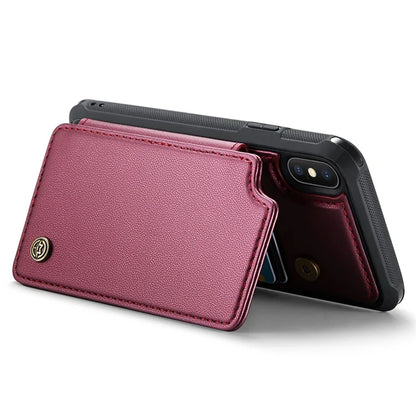 CASEME C22 Series for iPhone X / XS Case 4 Card Slots Litchi Texture Kickstand Phone Cover