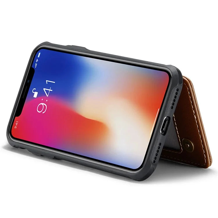 CASEME C22 Series for iPhone X / XS Case 4 Card Slots Litchi Texture Kickstand Phone Cover