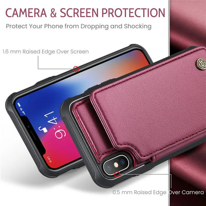 CASEME C22 Series for iPhone X / XS Case 4 Card Slots Litchi Texture Kickstand Phone Cover