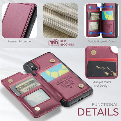 CASEME C22 Series for iPhone X / XS Case 4 Card Slots Litchi Texture Kickstand Phone Cover