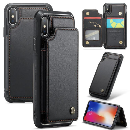 CASEME C22 Series for iPhone X / XS Case 4 Card Slots Litchi Texture Kickstand Phone Cover