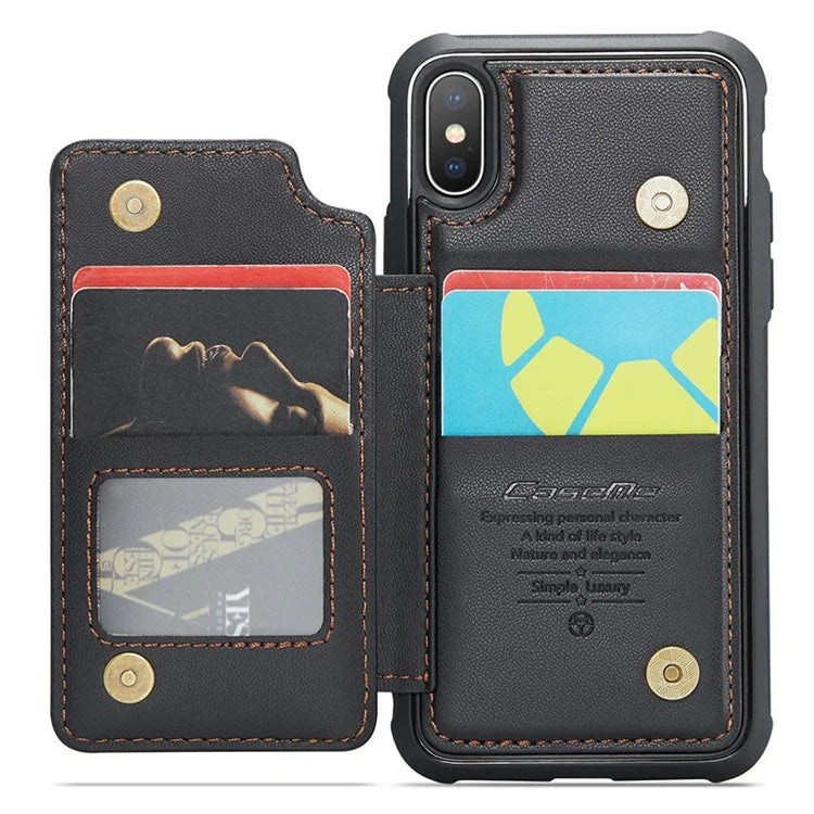 CASEME C22 Series for iPhone X / XS Case 4 Card Slots Litchi Texture Kickstand Phone Cover