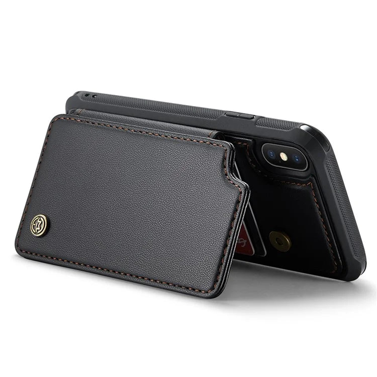 CASEME C22 Series for iPhone X / XS Case 4 Card Slots Litchi Texture Kickstand Phone Cover