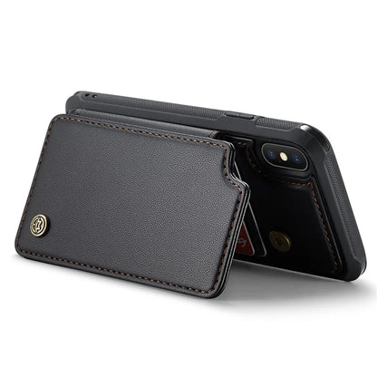 CASEME C22 Series for iPhone X / XS Case 4 Card Slots Litchi Texture Kickstand Phone Cover