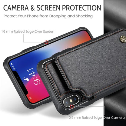 CASEME C22 Series for iPhone X / XS Case 4 Card Slots Litchi Texture Kickstand Phone Cover