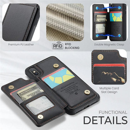CASEME C22 Series for iPhone X / XS Case 4 Card Slots Litchi Texture Kickstand Phone Cover