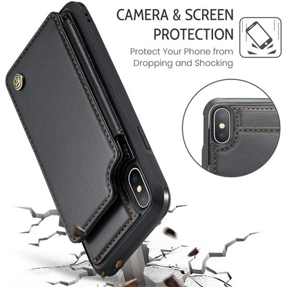 CASEME C22 Series for iPhone X / XS Case 4 Card Slots Litchi Texture Kickstand Phone Cover