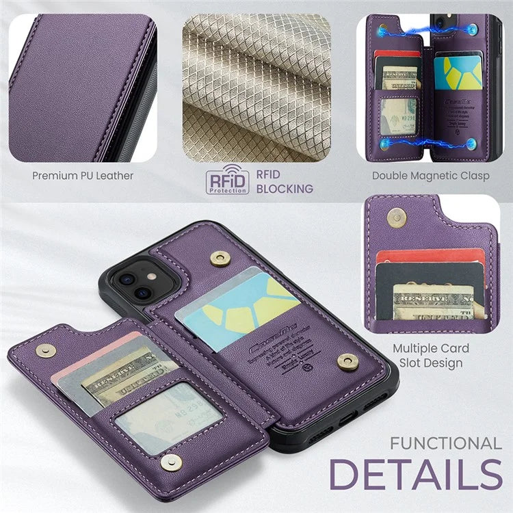 CASEME C22 Series for iPhone 12 / 12 Pro Case RFID Blocking Phone Cover with 4 Card Slots