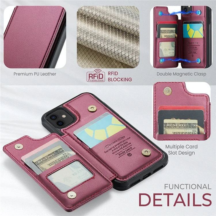 CASEME C22 Series for iPhone 12 / 12 Pro Case RFID Blocking Phone Cover with 4 Card Slots
