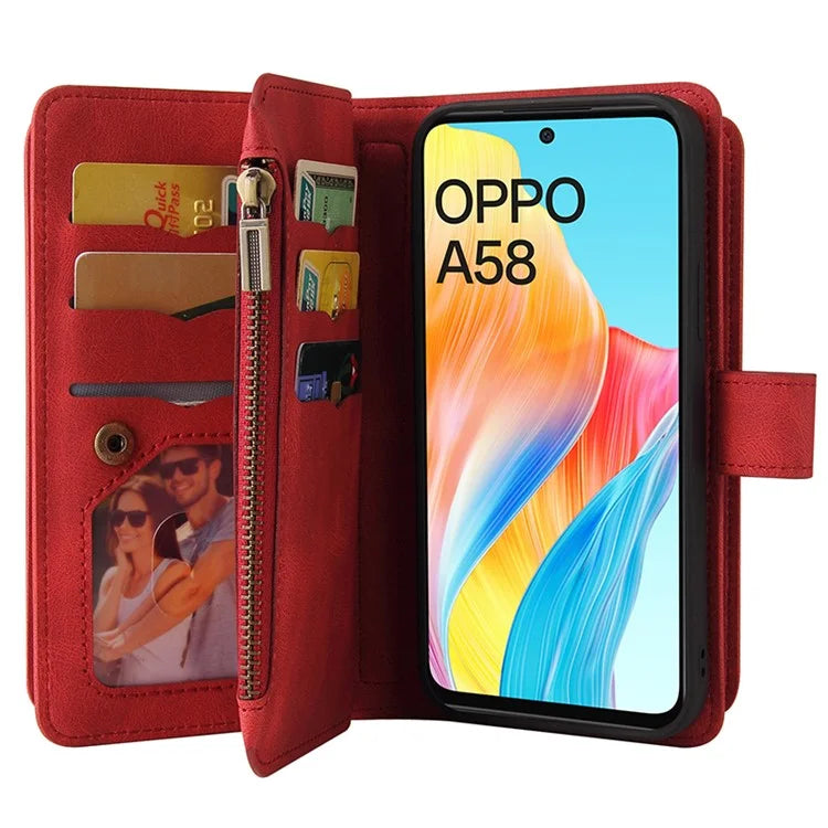 KT Multi-Functional Series-2 For Oppo A58 4G Case Skin-touch Leather Wallet Phone Protector