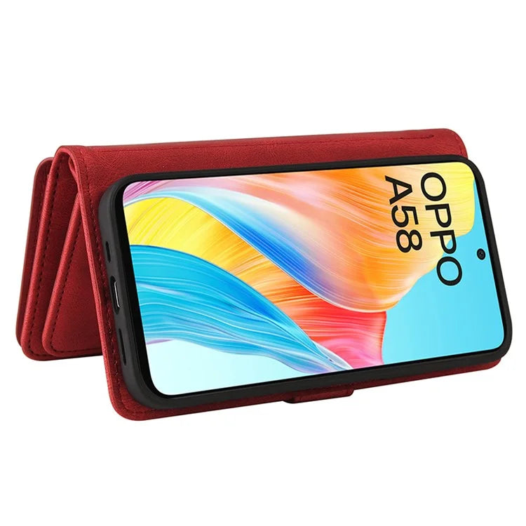 KT Multi-Functional Series-2 For Oppo A58 4G Case Skin-touch Leather Wallet Phone Protector