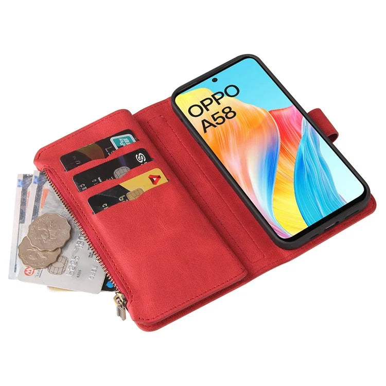 KT Multi-Functional Series-2 For Oppo A58 4G Case Skin-touch Leather Wallet Phone Protector