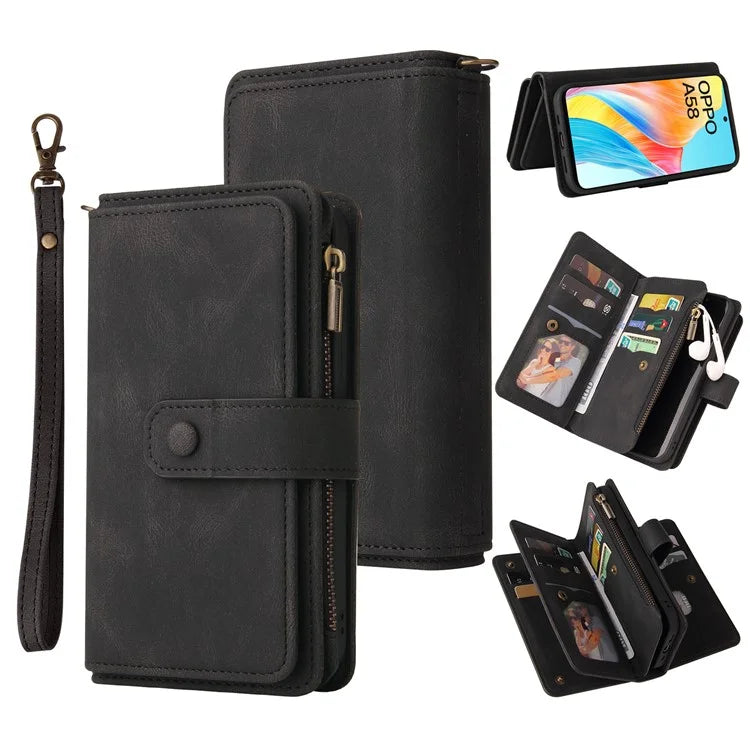 KT Multi-Functional Series-2 For Oppo A58 4G Case Skin-touch Leather Wallet Phone Protector