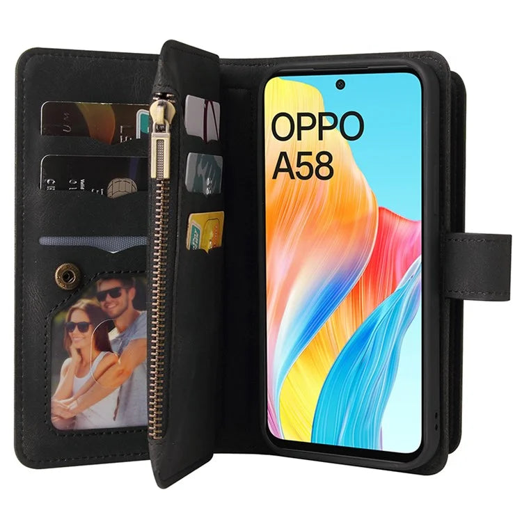 KT Multi-Functional Series-2 For Oppo A58 4G Case Skin-touch Leather Wallet Phone Protector