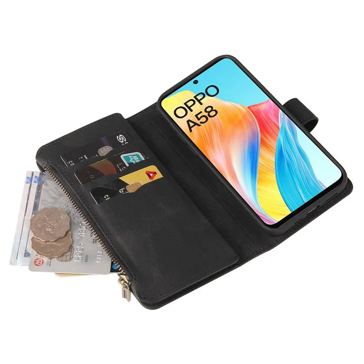 KT Multi-Functional Series-2 For Oppo A58 4G Case Skin-touch Leather Wallet Phone Protector