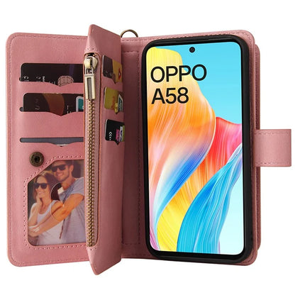 KT Multi-Functional Series-2 For Oppo A58 4G Case Skin-touch Leather Wallet Phone Protector