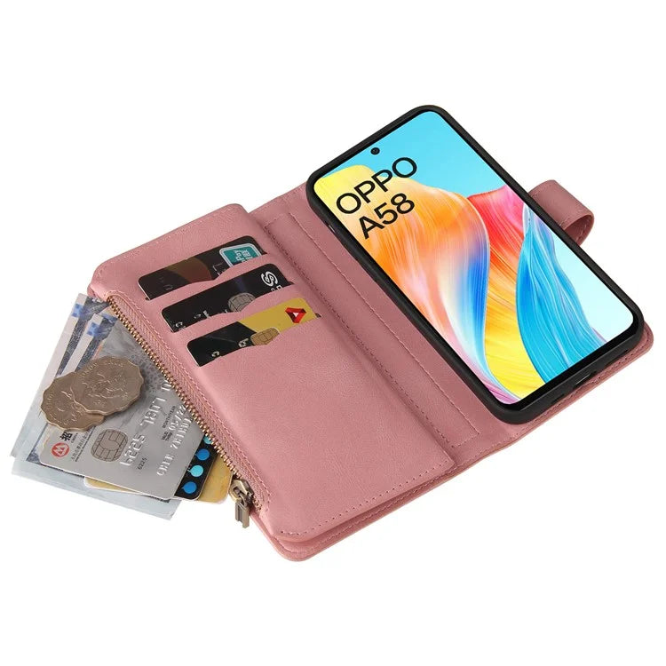 KT Multi-Functional Series-2 For Oppo A58 4G Case Skin-touch Leather Wallet Phone Protector