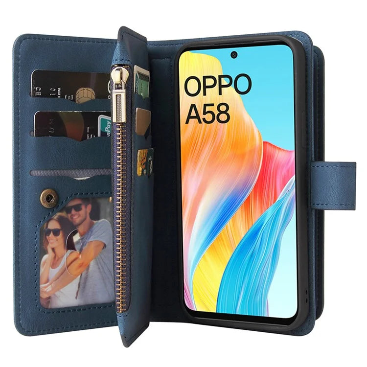 KT Multi-Functional Series-2 For Oppo A58 4G Case Skin-touch Leather Wallet Phone Protector