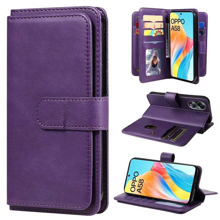 KT Multi-functional Series-1 For Oppo A58 4G Case Leather Stand Cover with Multiple Card Slots