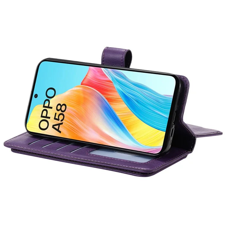 KT Multi-functional Series-1 For Oppo A58 4G Case Leather Stand Cover with Multiple Card Slots