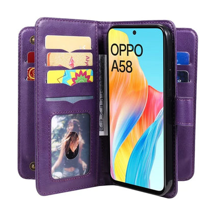 KT Multi-functional Series-1 For Oppo A58 4G Case Leather Stand Cover with Multiple Card Slots