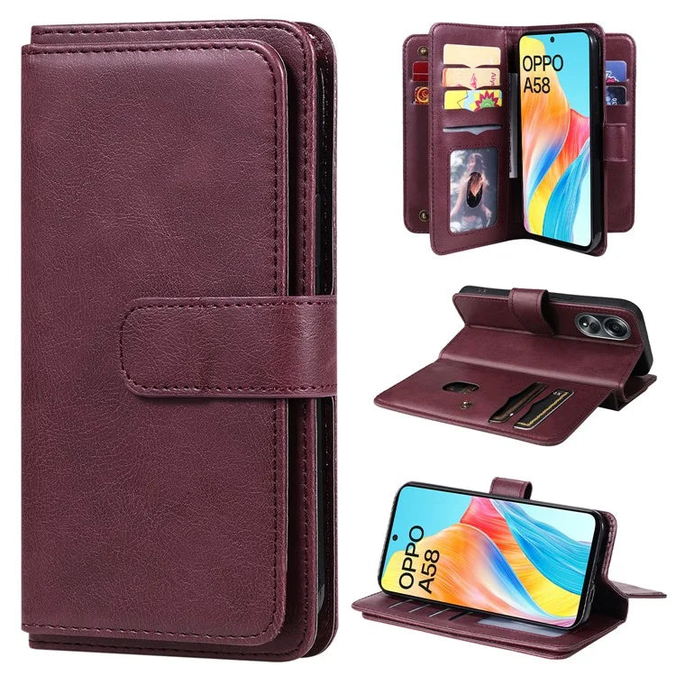 KT Multi-functional Series-1 For Oppo A58 4G Case Leather Stand Cover with Multiple Card Slots