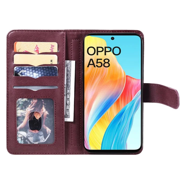KT Multi-functional Series-1 For Oppo A58 4G Case Leather Stand Cover with Multiple Card Slots