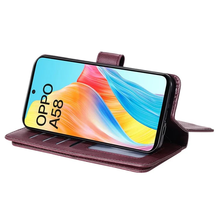 KT Multi-functional Series-1 For Oppo A58 4G Case Leather Stand Cover with Multiple Card Slots