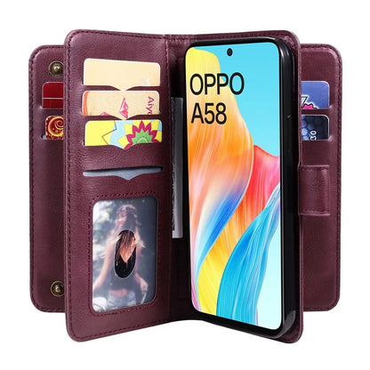 KT Multi-functional Series-1 For Oppo A58 4G Case Leather Stand Cover with Multiple Card Slots