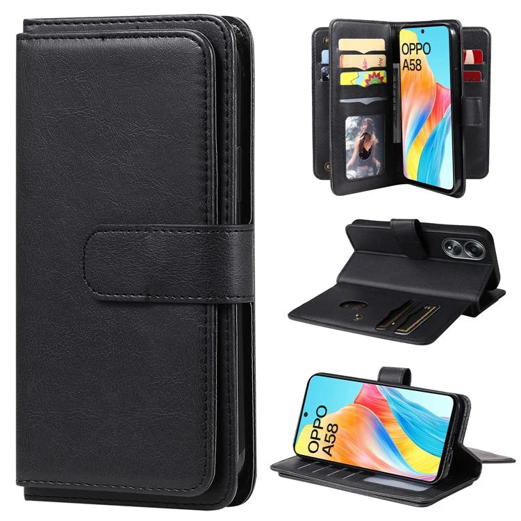 KT Multi-functional Series-1 For Oppo A58 4G Case Leather Stand Cover with Multiple Card Slots