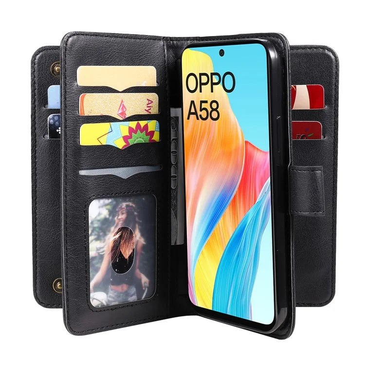 KT Multi-functional Series-1 For Oppo A58 4G Case Leather Stand Cover with Multiple Card Slots