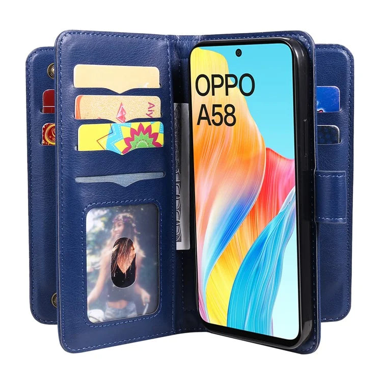 KT Multi-functional Series-1 For Oppo A58 4G Case Leather Stand Cover with Multiple Card Slots