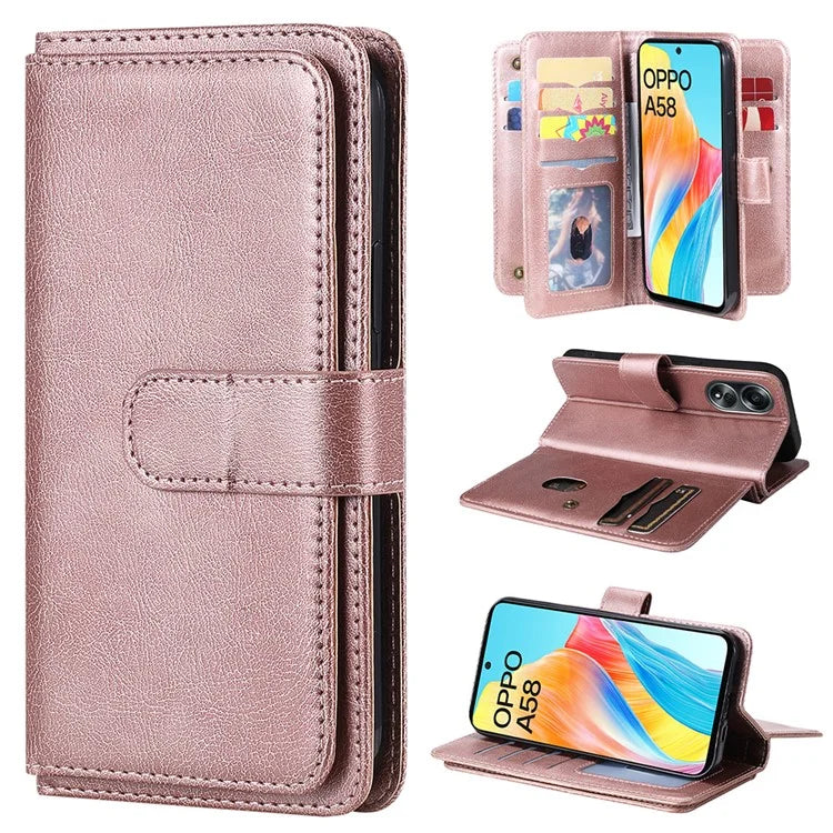 KT Multi-functional Series-1 For Oppo A58 4G Case Leather Stand Cover with Multiple Card Slots