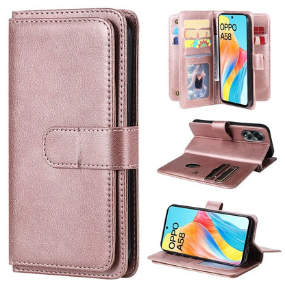 KT Multi-functional Series-1 For Oppo A58 4G Case Leather Stand Cover with Multiple Card Slots