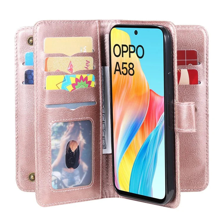 KT Multi-functional Series-1 For Oppo A58 4G Case Leather Stand Cover with Multiple Card Slots