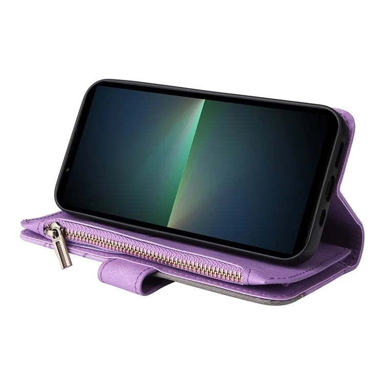 KT Multi-function Series-5 For Sony Xperia 5 V Anti-Scratch Phone Case Leather Stand Magnetic Wallet Cover