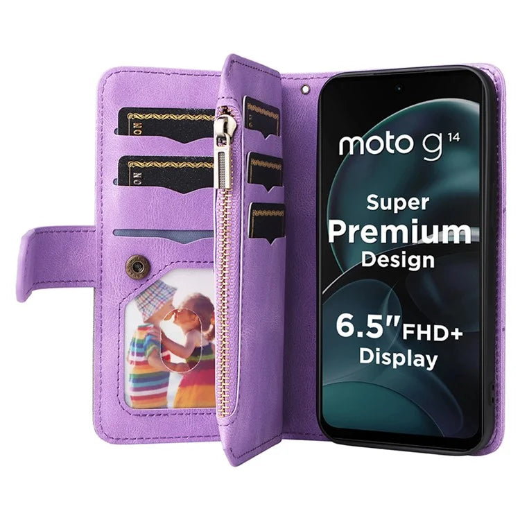 KT Multi-function Series-5 Phone Case for Motorola Moto G14 4G Leather Phone Stand Cover Magnetic Wallet