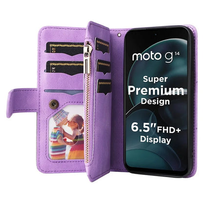 KT Multi-function Series-5 Phone Case for Motorola Moto G14 4G Leather Phone Stand Cover Magnetic Wallet