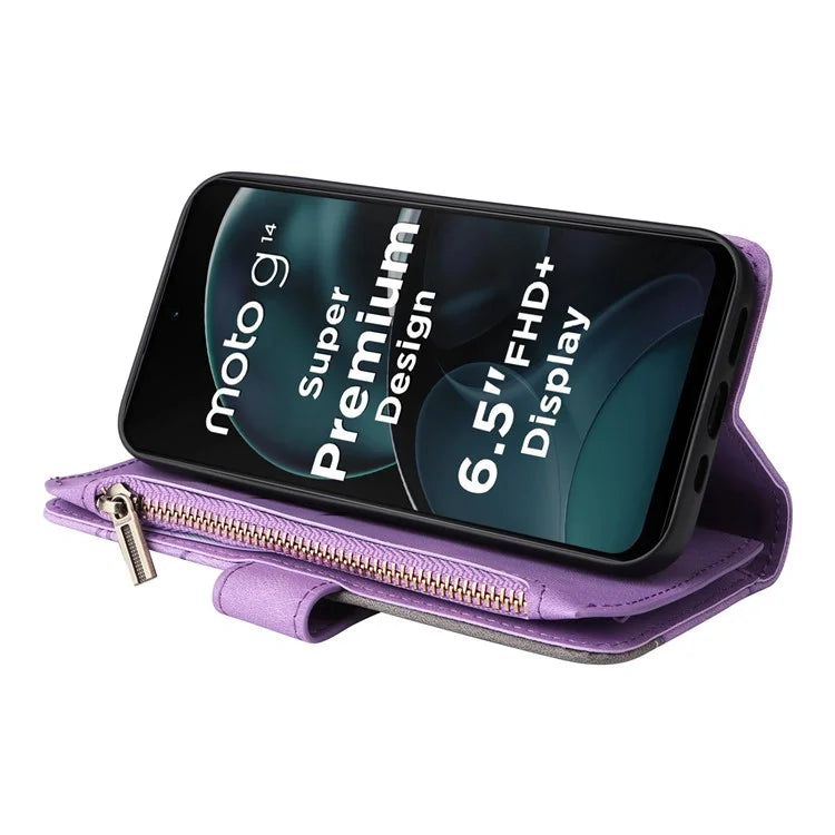 KT Multi-function Series-5 Phone Case for Motorola Moto G14 4G Leather Phone Stand Cover Magnetic Wallet