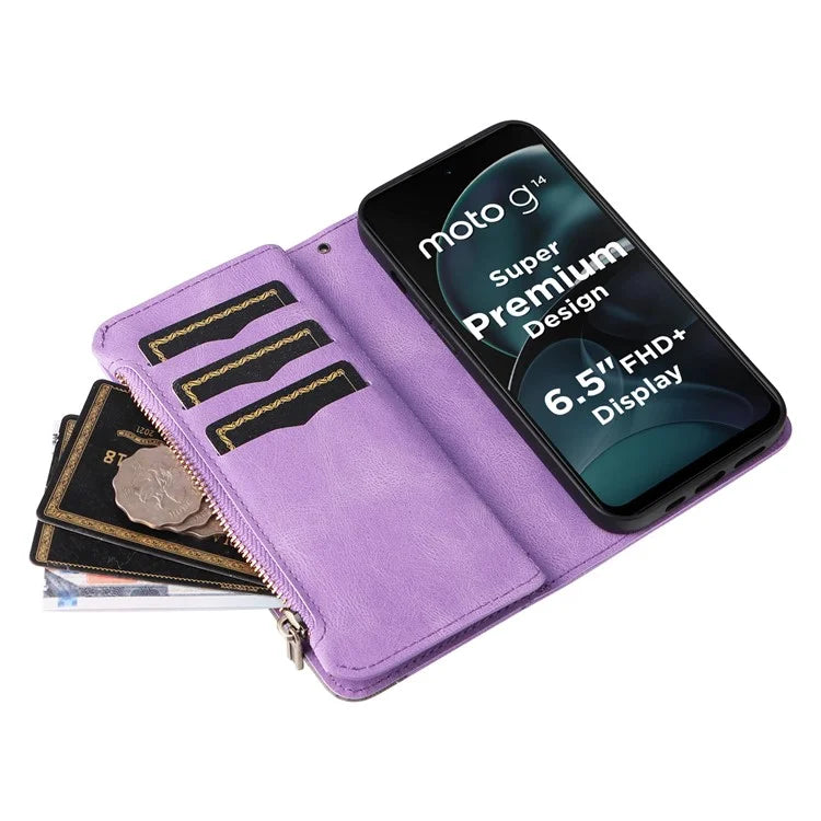 KT Multi-function Series-5 Phone Case for Motorola Moto G14 4G Leather Phone Stand Cover Magnetic Wallet
