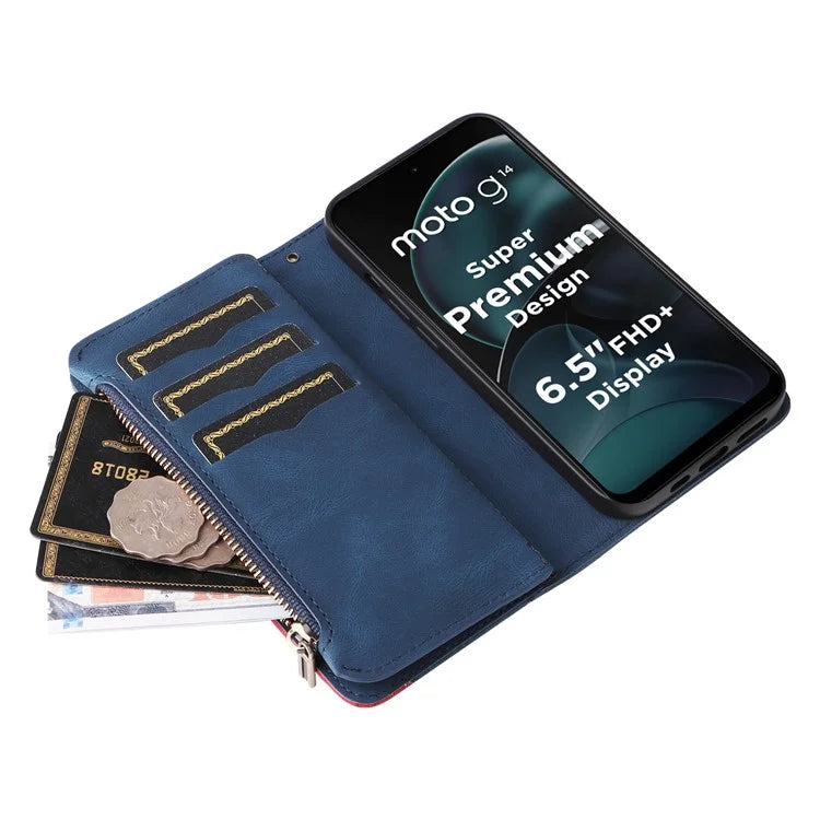 KT Multi-function Series-5 Phone Case for Motorola Moto G14 4G Leather Phone Stand Cover Magnetic Wallet