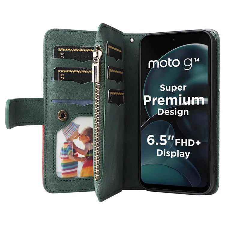 KT Multi-function Series-5 Phone Case for Motorola Moto G14 4G Leather Phone Stand Cover Magnetic Wallet