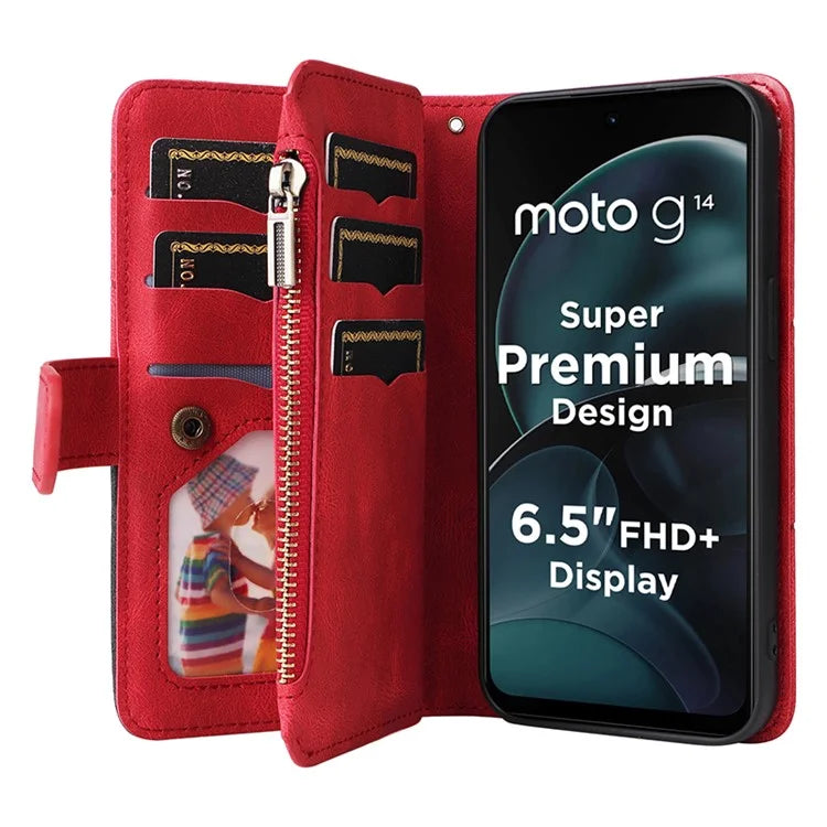 KT Multi-function Series-5 Phone Case for Motorola Moto G14 4G Leather Phone Stand Cover Magnetic Wallet