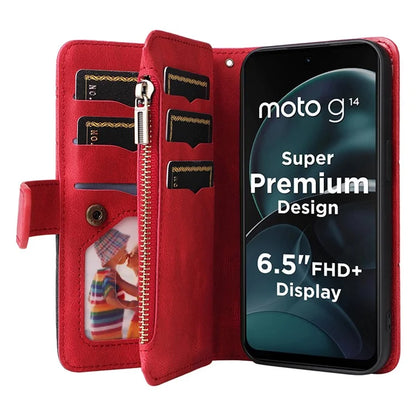 KT Multi-function Series-5 Phone Case for Motorola Moto G14 4G Leather Phone Stand Cover Magnetic Wallet