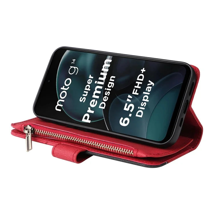 KT Multi-function Series-5 Phone Case for Motorola Moto G14 4G Leather Phone Stand Cover Magnetic Wallet