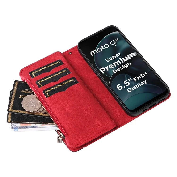 KT Multi-function Series-5 Phone Case for Motorola Moto G14 4G Leather Phone Stand Cover Magnetic Wallet