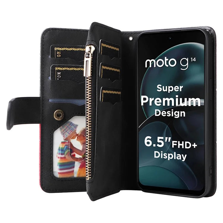 KT Multi-function Series-5 Phone Case for Motorola Moto G14 4G Leather Phone Stand Cover Magnetic Wallet